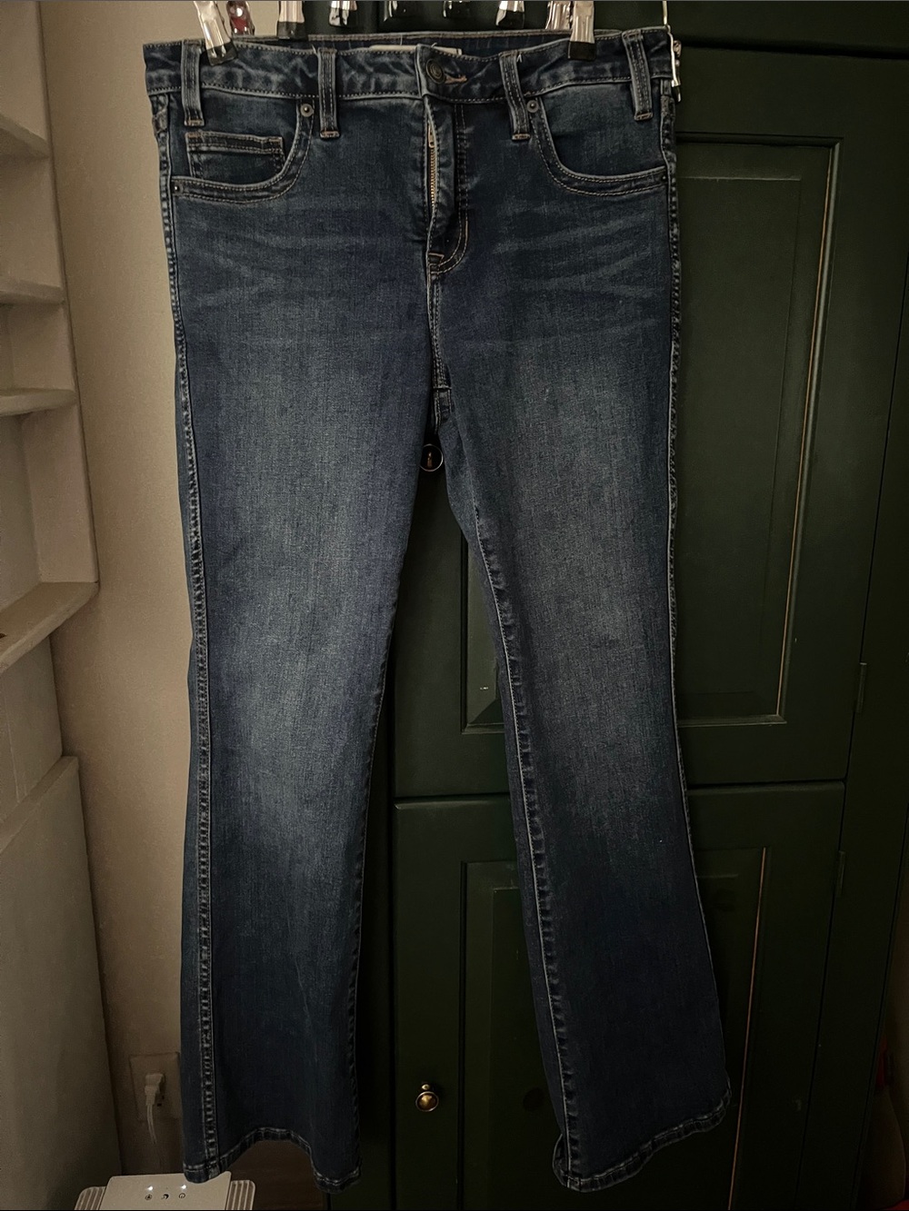 Women's Dark Wash Flared Jeans - Classic Mid Rise- Rock&Roll denim